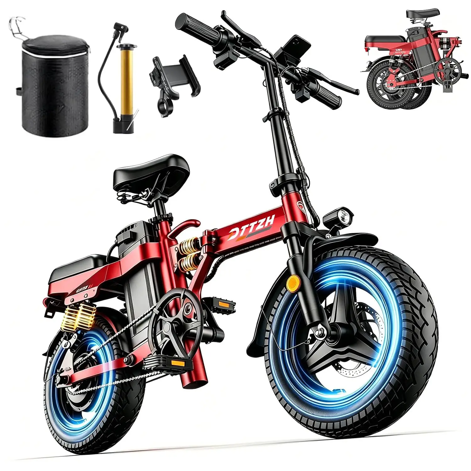 1000W Folding Electric Bike for Adults, Foldable Ebike, 14" Commuter Foldable E Bike, 750W Motor Folding Electric, Custom