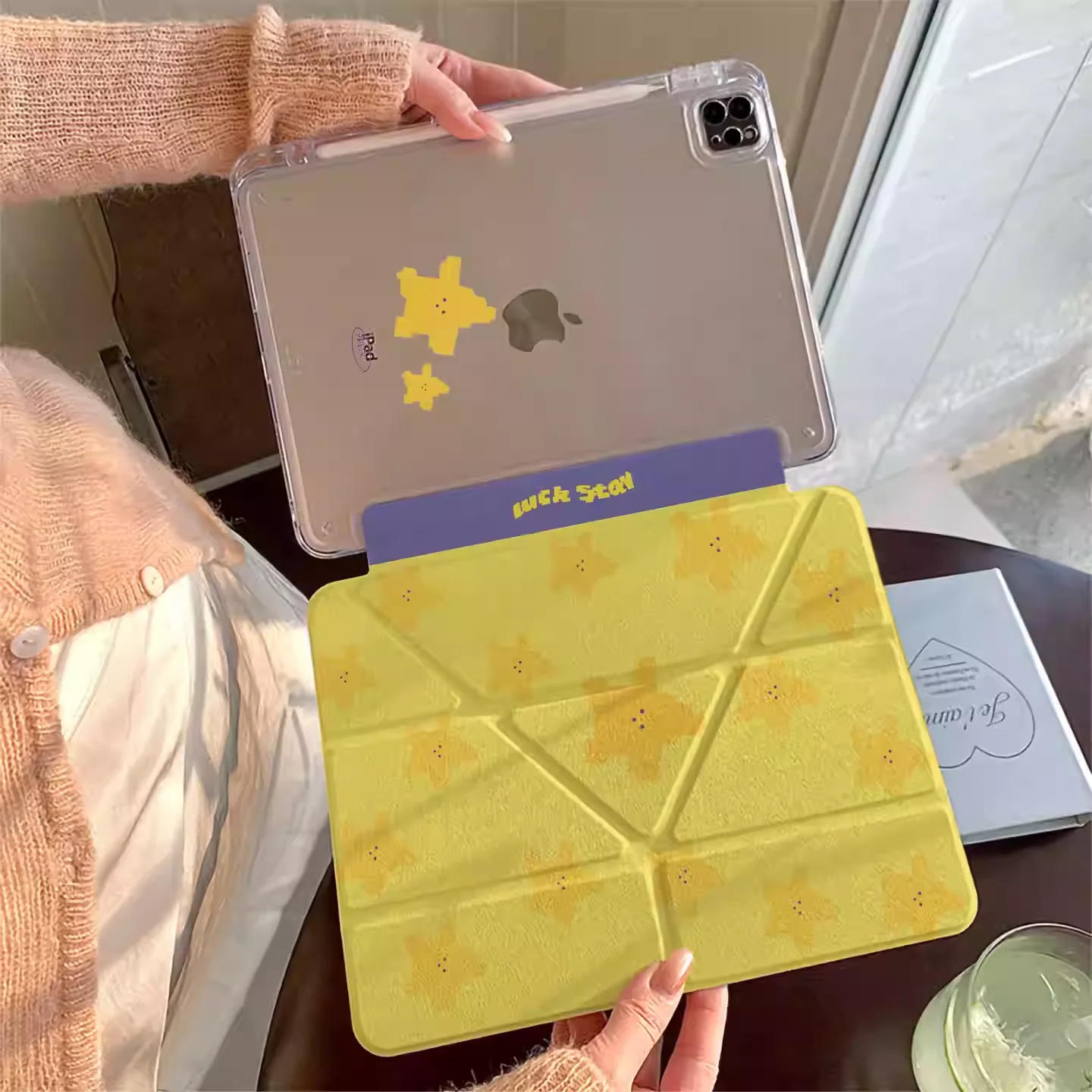 

Cute Yellow Cartoon Star Tablet Case For iPad Pro 11 12.9 13 M2 M3 M4 M5 Shell 8.3 9.7 10.2 5/6/7/8/9/10/11th Air 4 5 6 7 Cover