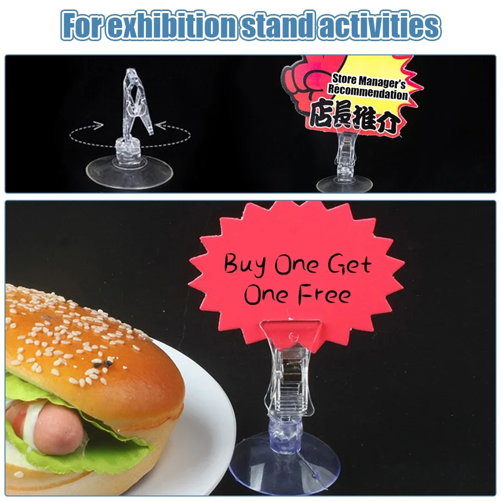 Clear Plastic Suction Cup Clamp Rotatable Wall Mounted Multifunctional Advertising Clip Tag Label Holder Suction Cup Clip