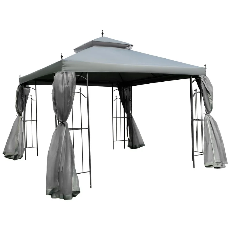 

Outsunny 10' x 10' Outdoor Gazebo with Corner Shelves, Double Roof Canopy Shelter, Netting, Gray