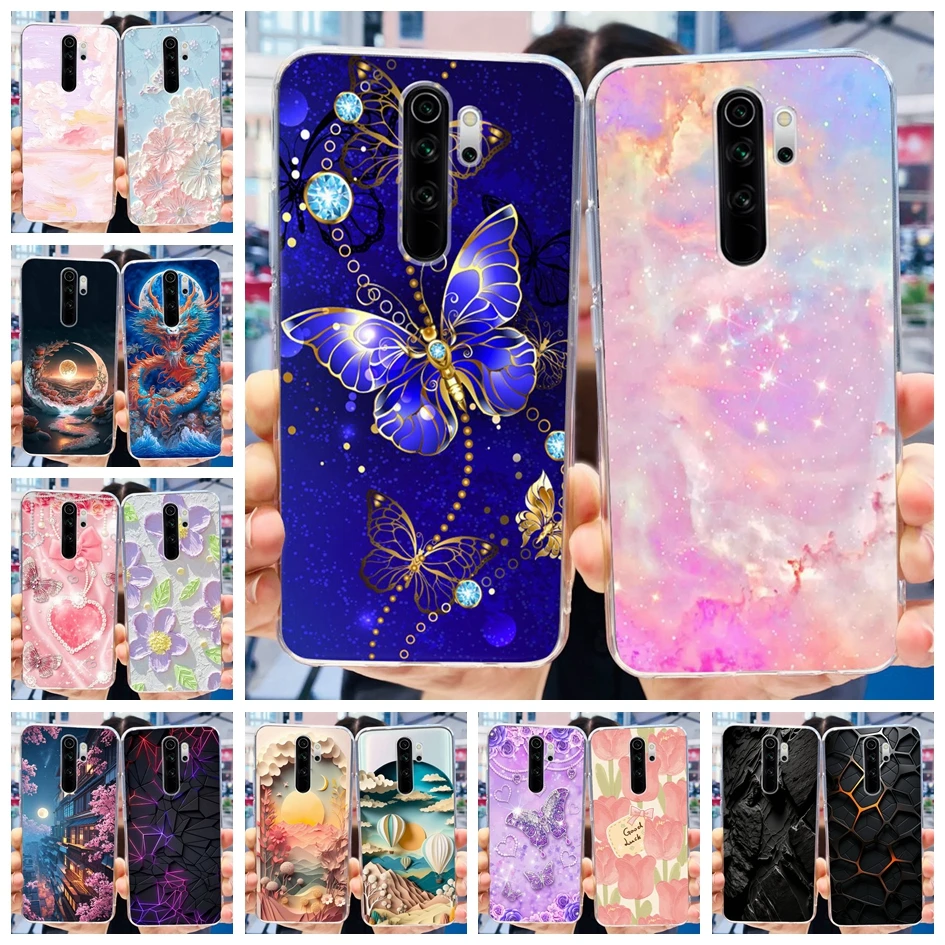 Pour Xiaomi Redmi Note 8 Pro étui populaire papillon souple Silicone clair TPU couverture arrière pour Xiomi Redmi Note 8 Pro étui antichoc