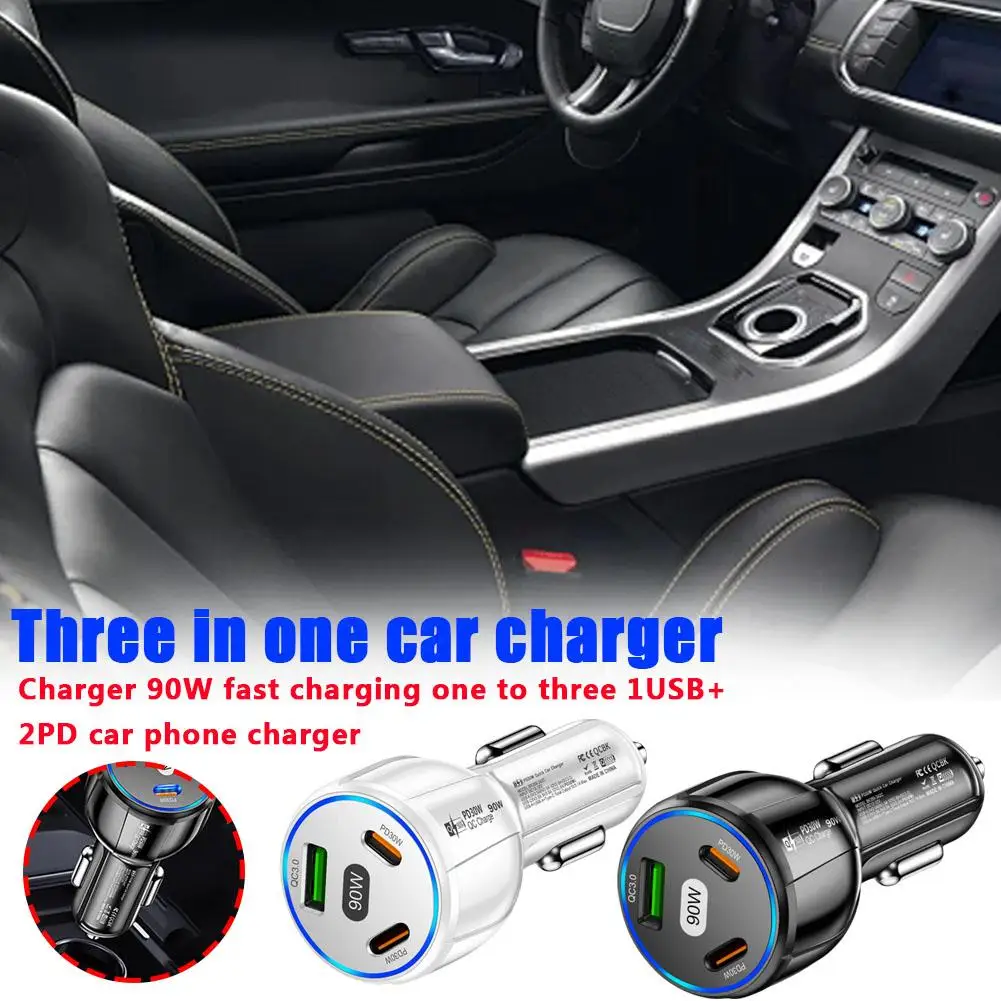 

90W Super Fast Charging USB C Car Charger 3 In 1 PD USB Car Charging Mobile Phone Type-C Adapter Quick Charger For IPhone X N7A4