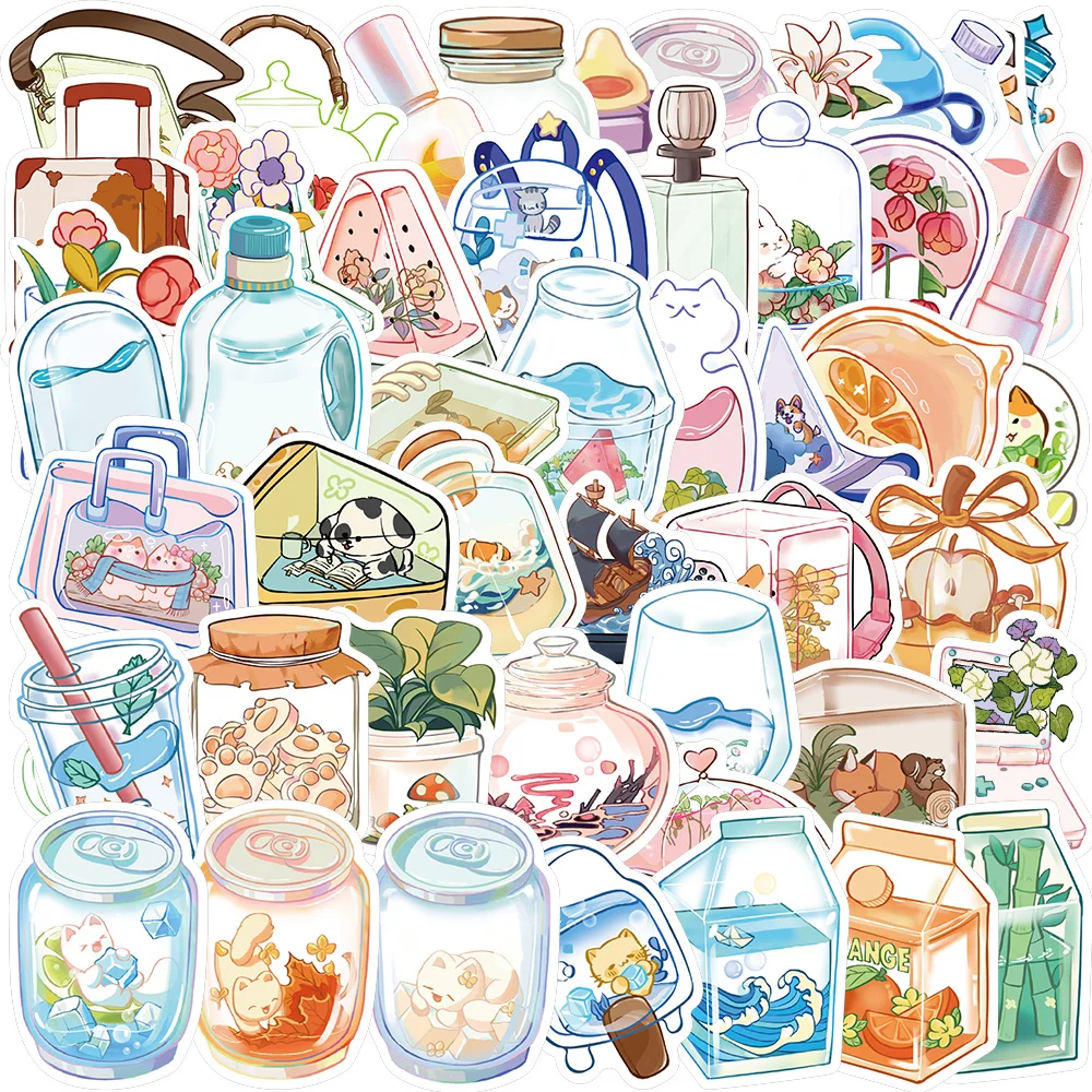 50PCS Transparent Object Sticker Decorative Guitar Phone Case DIY Laptop Luggage Tablet Waterproof Sticker Toy