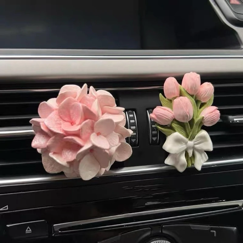 Tulip Hydrangea Car Aromatherapy Air Outlet Flower Fragrance Stone Premium Interior Decoration Car Ornament for Female