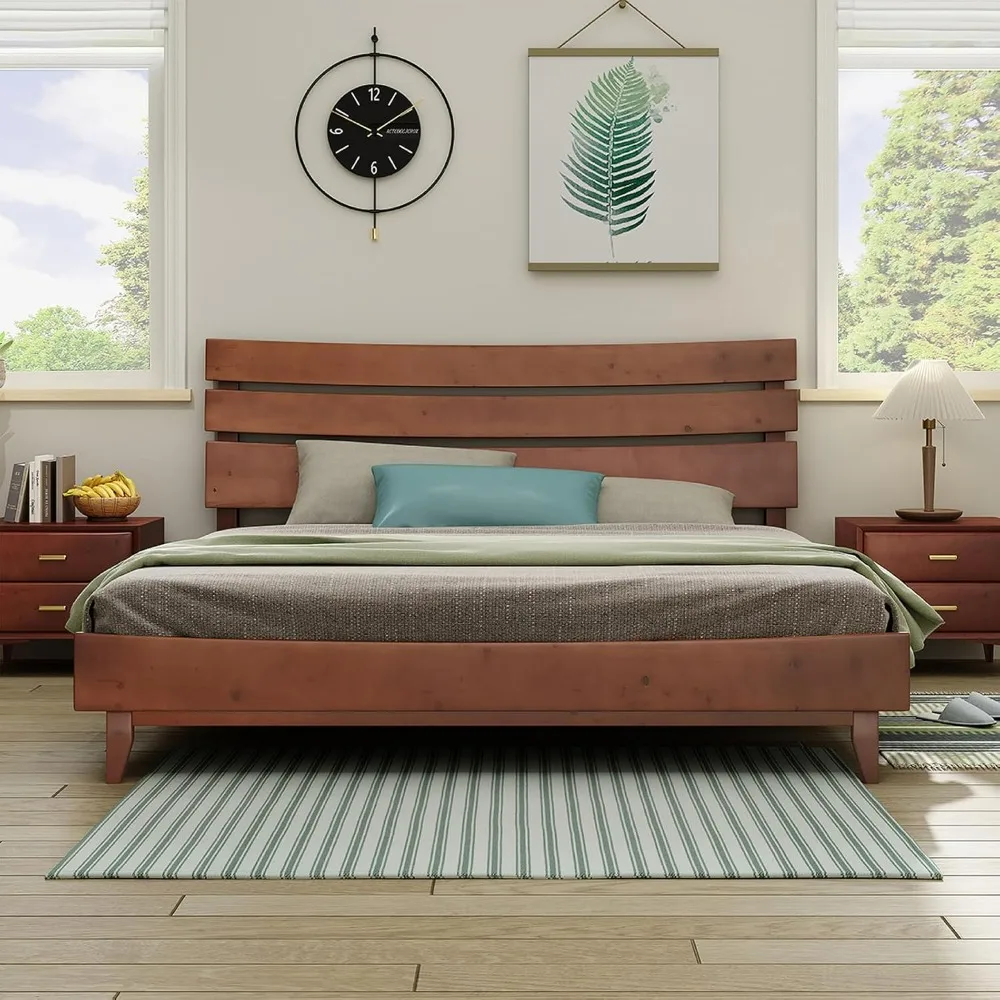 

14 Inch Solid Wood Bed Frame With Headboard, With Wood Slats Support, No Box Spring Needed,bed Frame Queen Size