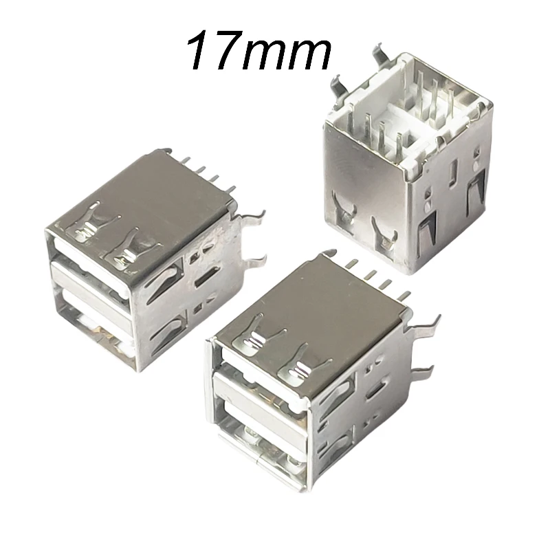 

(5PCS) Dual USB 2.0 Connector Female 4 Bent Feet 8PIN DIP180 Degree USB 2.0 Jack Socket L=17.0mm