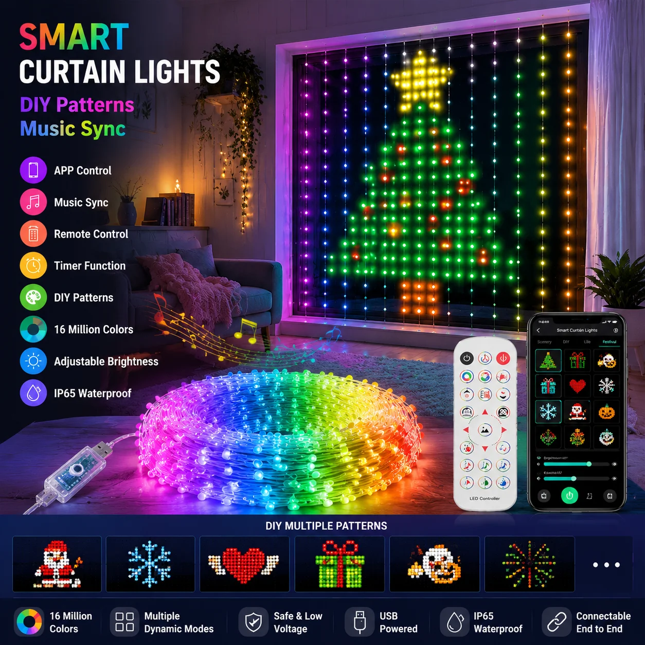 Lampu Tirai Pintar RGB, Lampu - Fairy Light Curtain ulasan dan harga