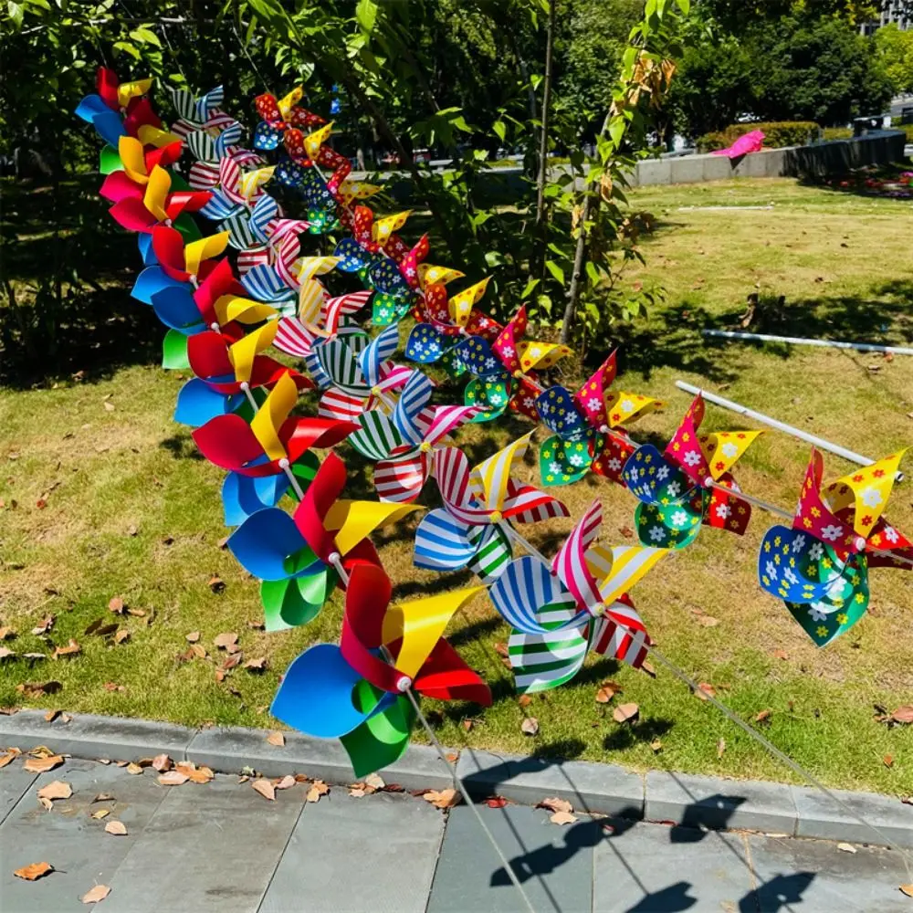 10pcs/set with Rope Strings Colorful Arch Corridor Windmill Colorful Plastic Striped Circular Suspension Windmill