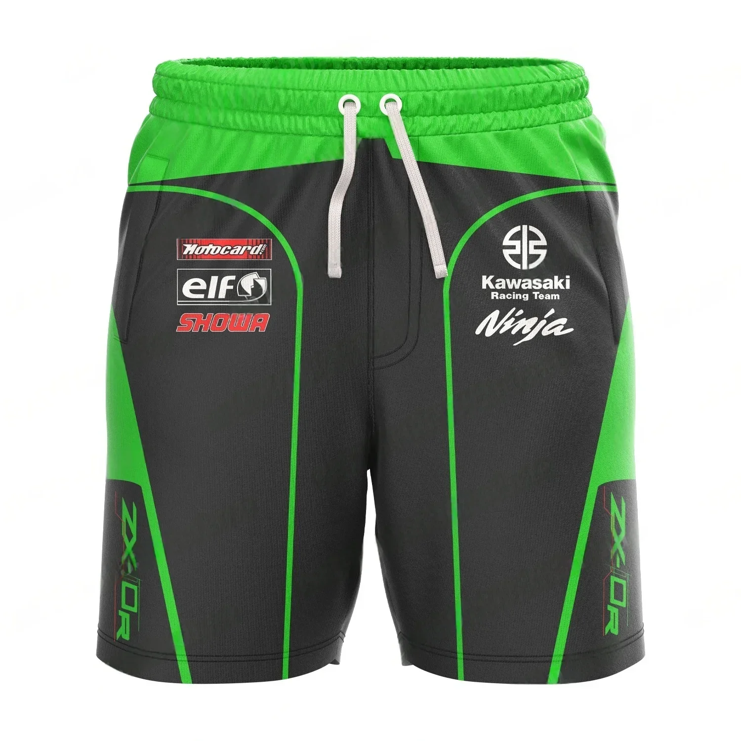 Verão masculino cordão elástico shorts kawasaki motocicleta impressão respirável secagem rápida confortável esportes ao ar livre shorts