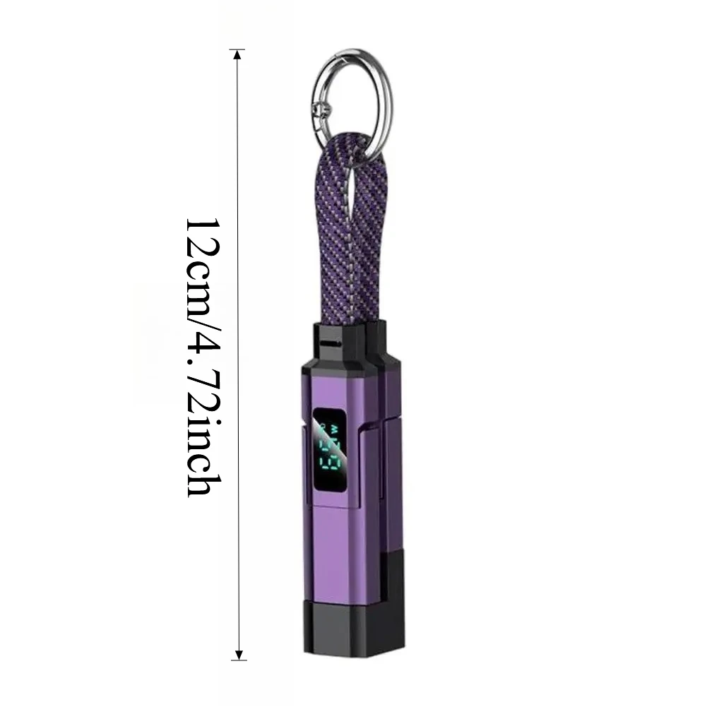 4 in 1 65W Keychain Charging Cable USB C with V/A/W Display Type C for Apple Portable Cord for IPhone/iPad/Samsung/Laptop