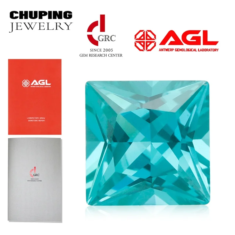 

Lab Grown Paraiba Ceramic Pressing Square Shape Synthetic Loose Gemstone With AGL Certificate For Earrings DIY Jewelry Design