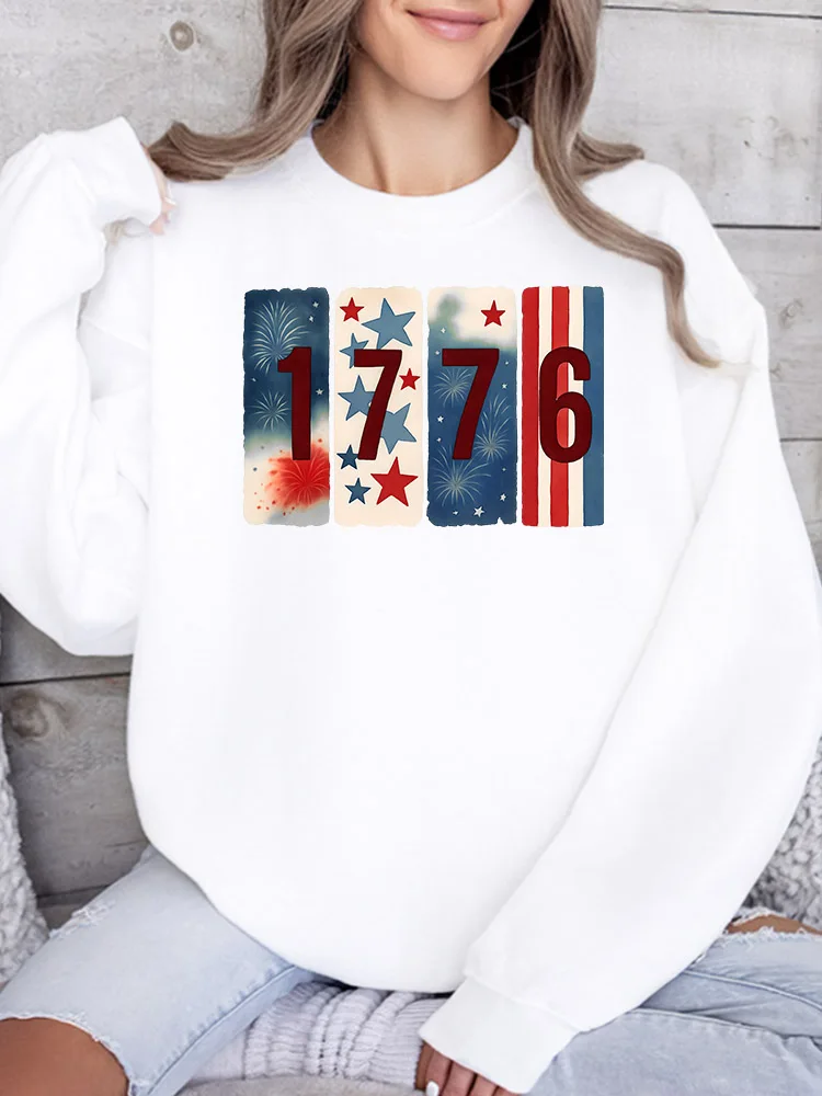 

Женская толстовка Flag and 1776 с графическим принтом, повседневный пуловер с длинными рукавами, свободный крой, уличная одежда для осени и зимы