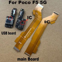 For Xiaomi Poco F5 5G Fast USB Charging Dock Port Mic Microphone Connector Board + Main Board Motherboard Flex Cable Global