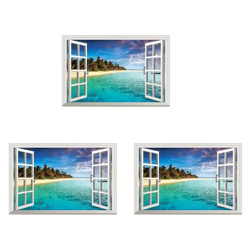 AB11-3X Sticker mural 3D Paysage marin naturel pour fenêtre, Décoration intérieure, Affiche artistique pour chambre
