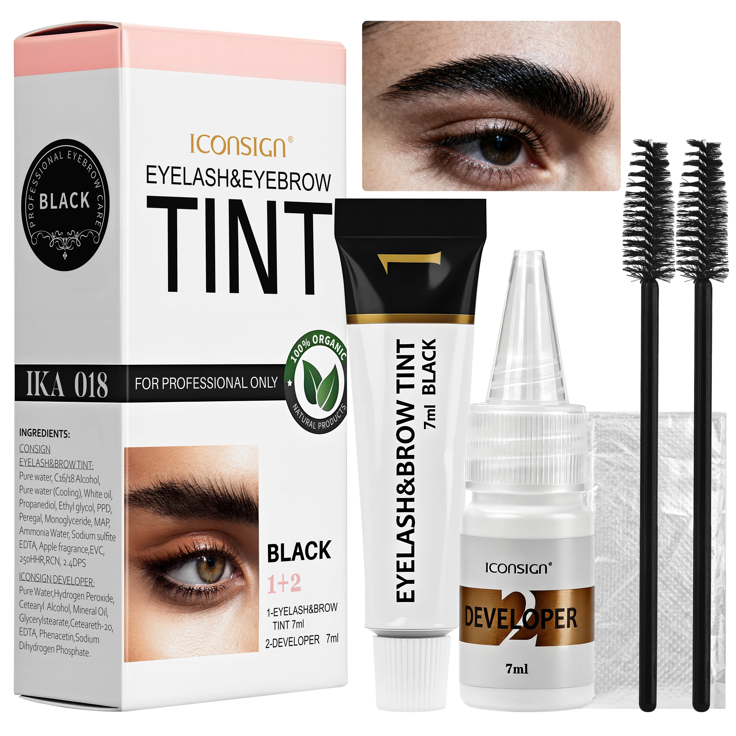 Set di tinta per ciglia per sopracciglia mascara semipermanente Set di tinta per sopracciglia e ciglia impermeabili in 3 colori Impermeabile e resistente al sudore