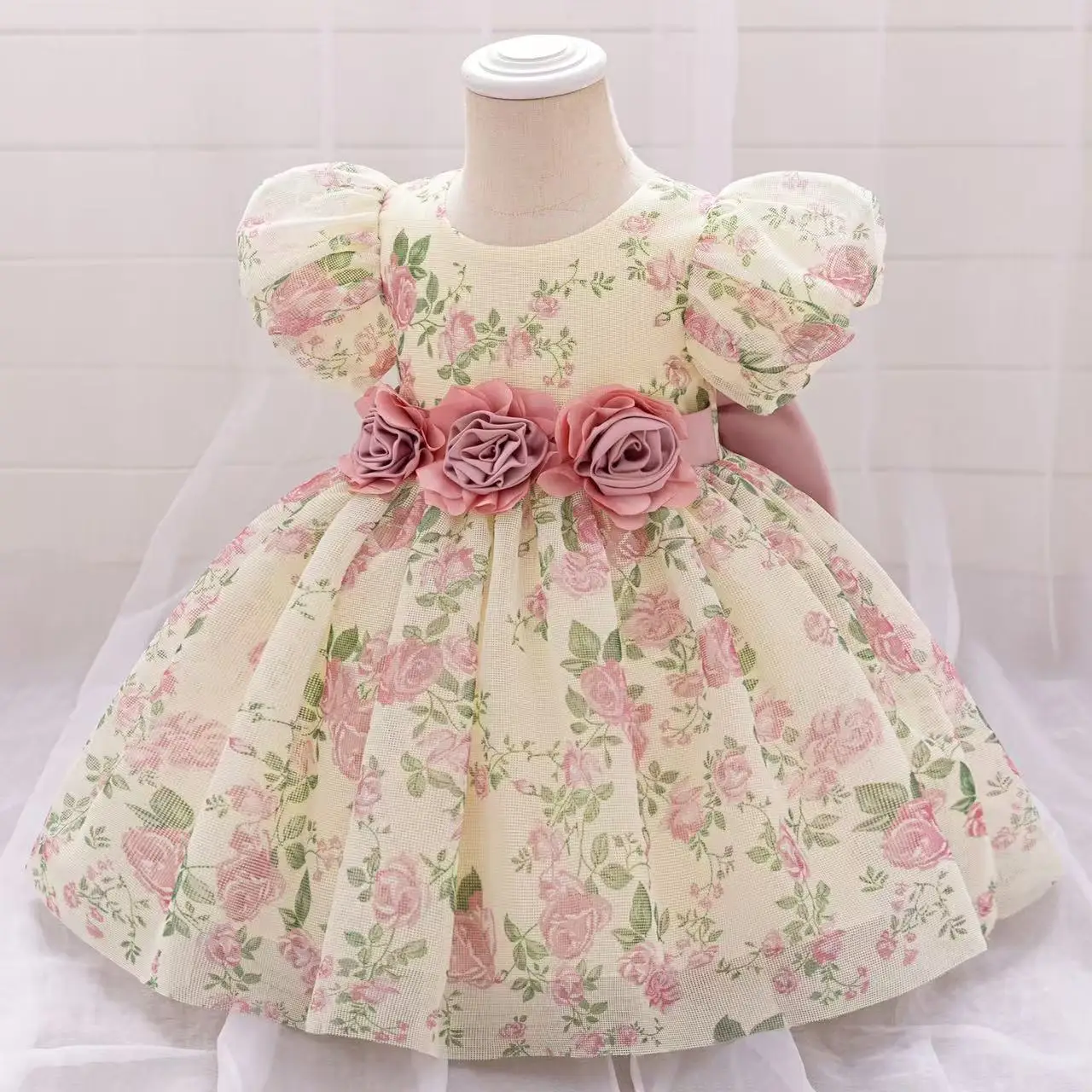 

2025 Baby Kids Floral Fashion Party Dress Girl Bow Wedding Birthday Carnival Clothes Princess Gown For Holiday Infant Costume