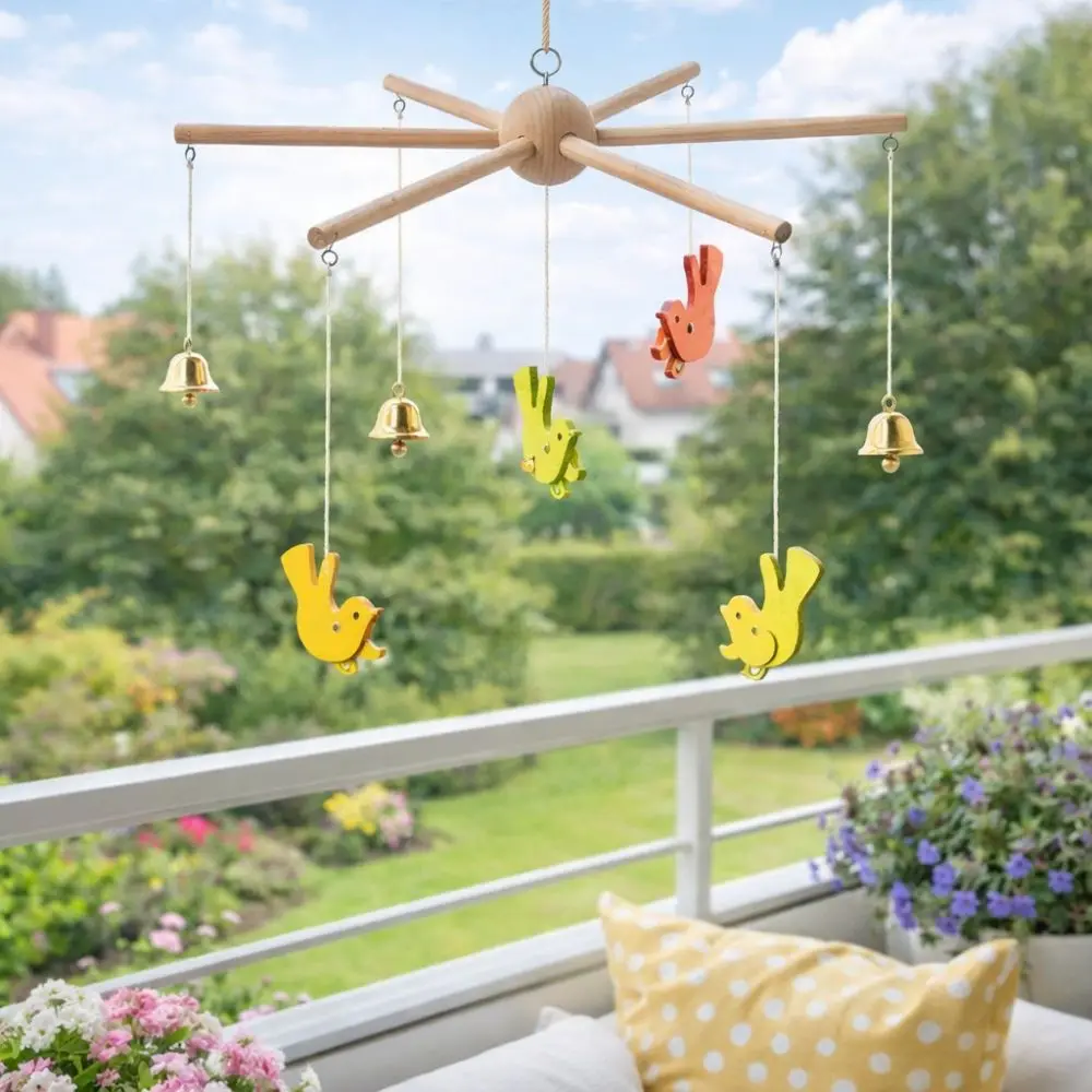 Vintage Style Rotating Wind Chime Rack Anti-rust Smooth Wooden Mobile Frame Hanging Bell Stable Wind Chime Frame