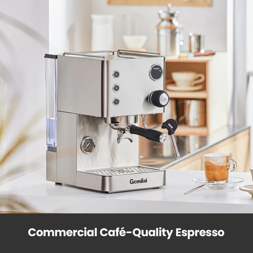 

15 Bar Espresso Machine, Coffee Maker with Milk Frother Steam Wand, 1450W Boiler