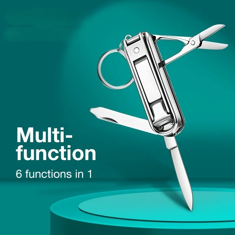 Multi-Purpose Stainless Steel Nail Cutters 6-in-1 Nail File Can Opener & Mini Scissors Compact Travel Manicure Gadget