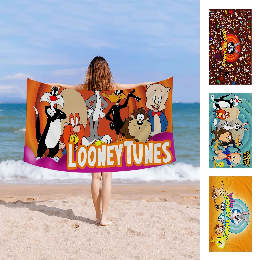 L-Looney-Tunes Toalla de playa de dibujos animados lindo verano niños baño grande piscina toalla de playa microfibra absorbente para viajes de natación