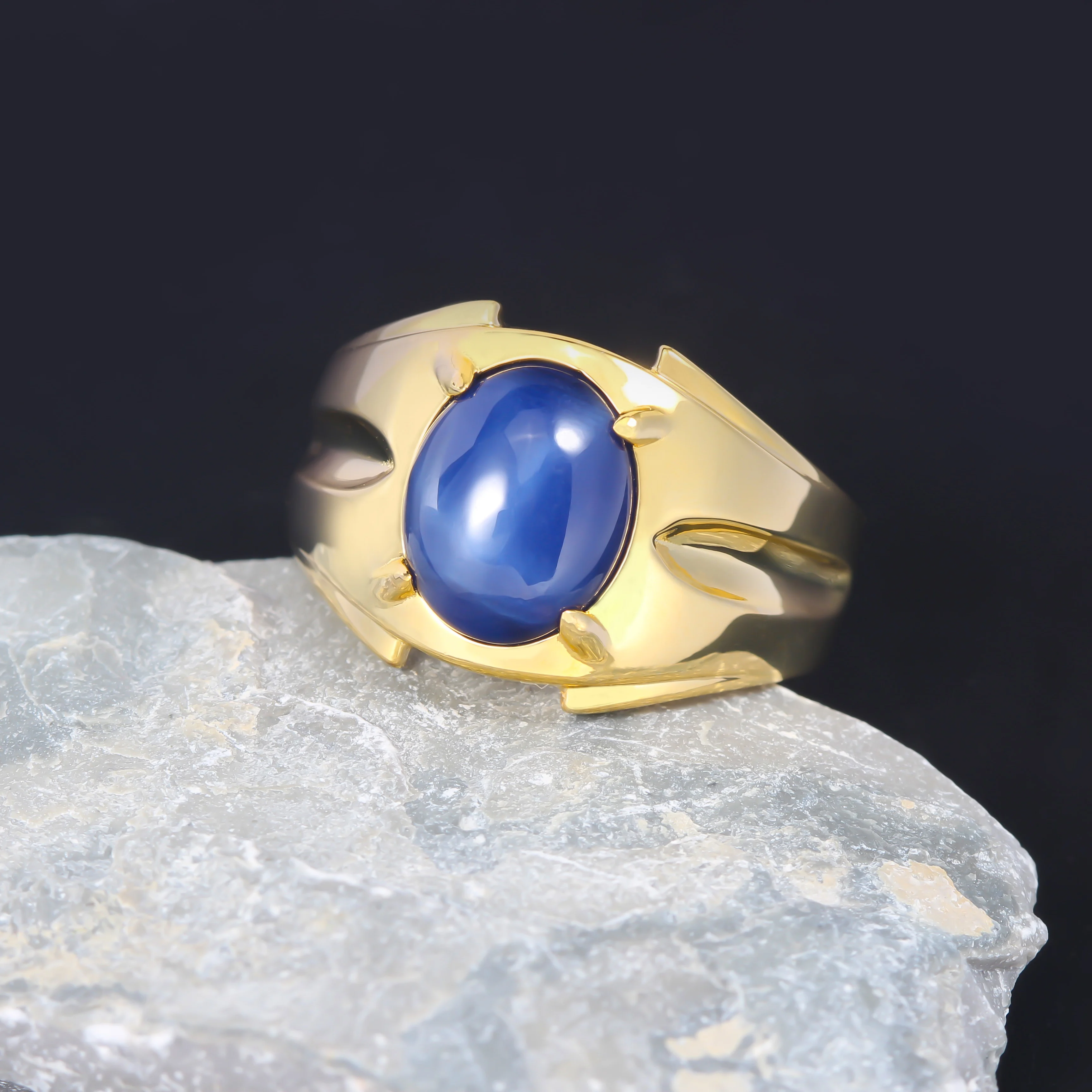 Starlight Bright Sapphire Star 925 Sterling Silver Men's ring