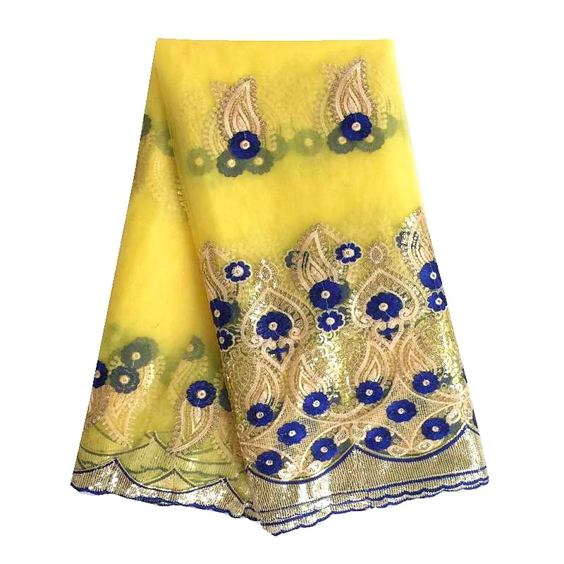 

Желтая африканская кружевная ткань 5 ярдов, нигерийское кружево с пайетками 2026, французское свадебное кружево с пайетками LF614