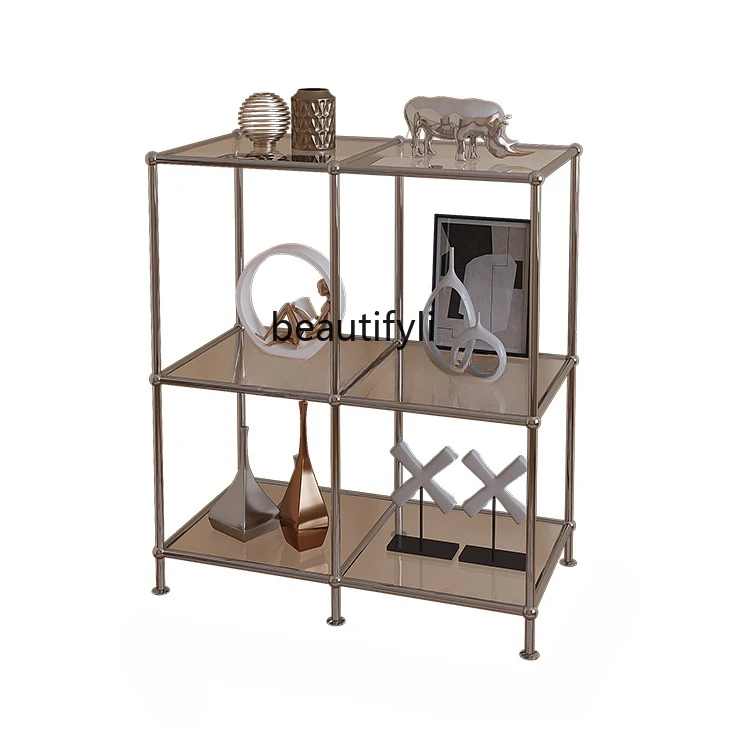 

Stainless Steel Nordic Style Sideboard Cabinet Simple Multi-Layer Glass Storage Rack Collection Display Stand