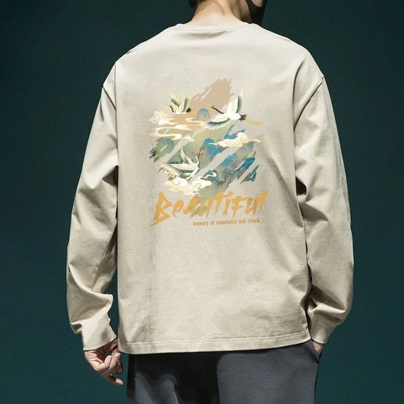 

Мужские футболки с принтом, эластичный мужской пуловер с круглым вырезом, распродажа, весенние цитаты, корейская роскошная футболка с длинными рукавами, новый свитшот Xl