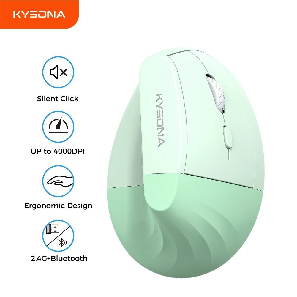 KYSONA Vertical Mouse Ergonomic Silent 2.4GHz Wireless Optical Mice 5 Adjustable DPI 6 Buttons for Laptop PC Computer Desktop