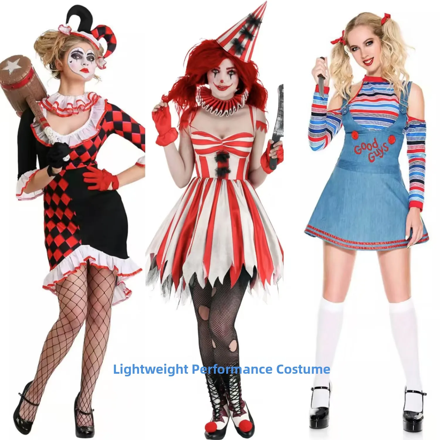 2025 New loween Ghost Doll Cosplay Performance Costume Carnival Terror Doll Clown Resurrection Women's Traditional Stage Wear