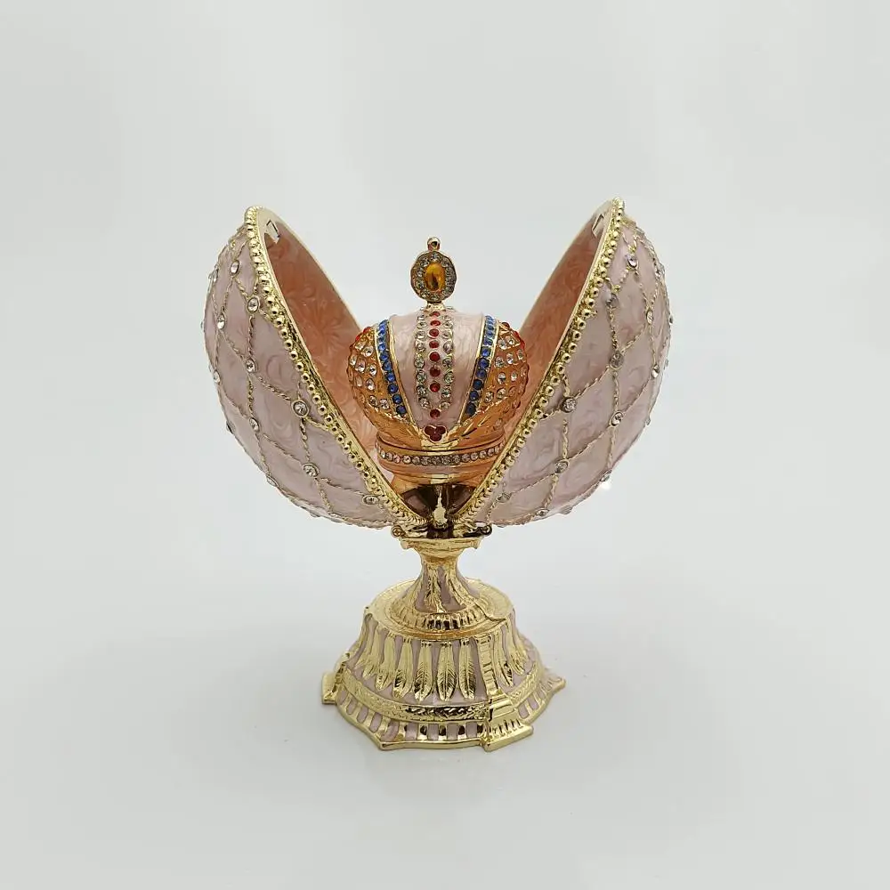 Enamel Faberge Crown Tower Easter Egg Jewel Case Jewelry Storage Box Handicraft Home Furnishing Articles Christmas Holiday Gift
