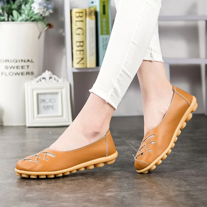 Shoes for Women Genuine Leather Shoes Soft Flat Shoes Women Footwear Nurse Loafers Women Casual Shoes Plus Size Shoes 34-44