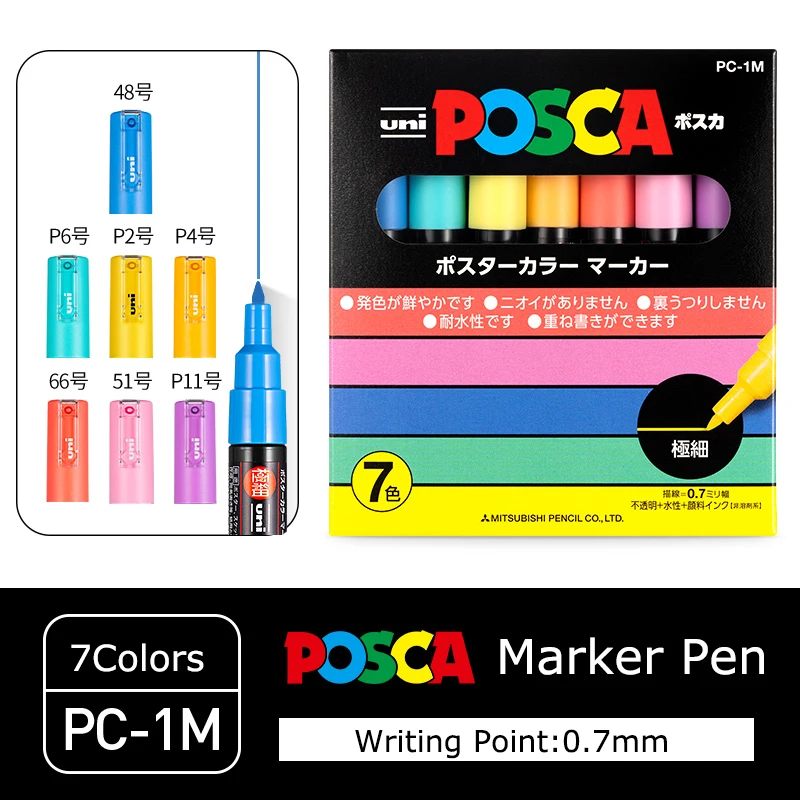 Uni Plumones Posca Acrylic Paint Colores Marker Pen PC-1M 7/8/12/15/16/20/21/28 Colors Complete Full Set Painting Marking