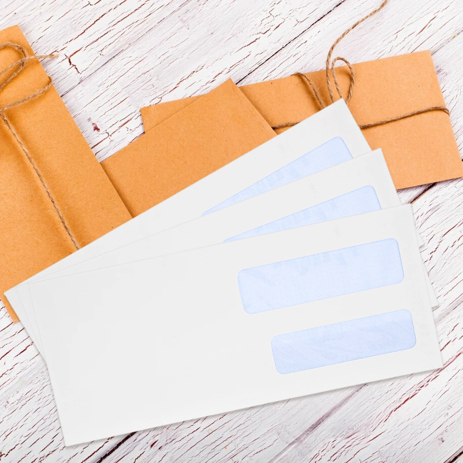 

100Pcs Secure Business Envelopes with Double Window Self Seal for Checks Invoices Statements Document Storage Reliable Mailing