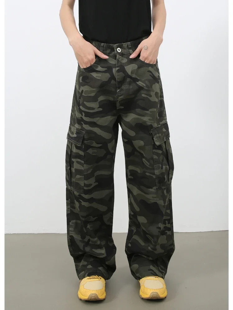 

Men Jeans Denim Pant Camouflage Straight Trousers Long Pants High Waist Casual Loose Regular Pocket Splice Autumn Winter 2025