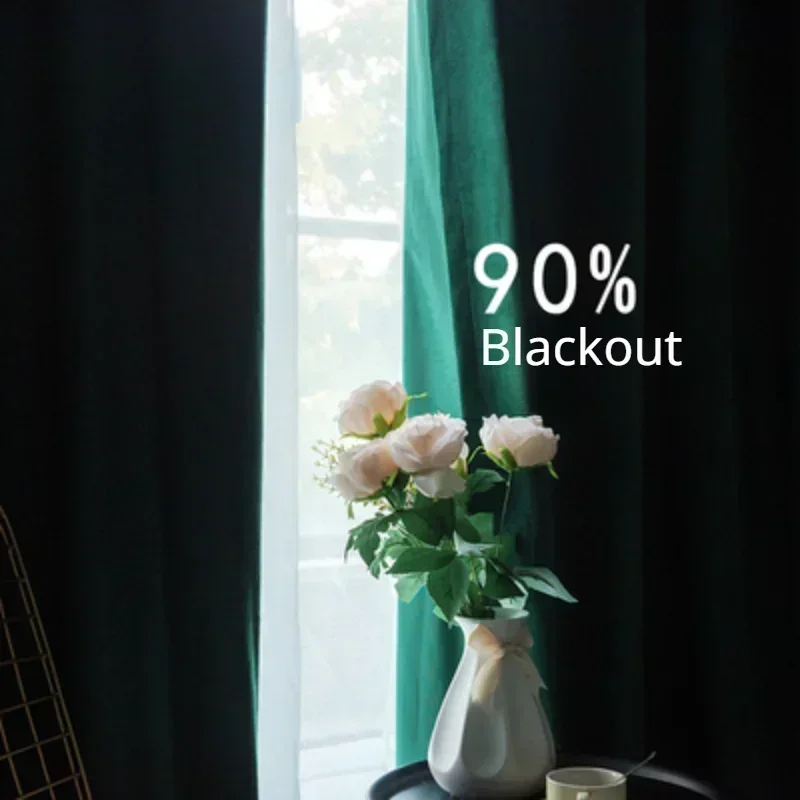 

Fashion Dark Green Blackout Velvet Luxury Curtains for Living Room Bedroom Window Drapes Panel Decoration Solid Color Thicken