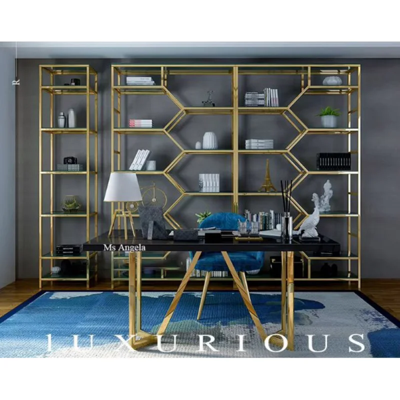 custom.Luxury Modern Home Office Metal Stainless Steel Plate Bookshelf New Design Metal Display Book Rack Book Shel