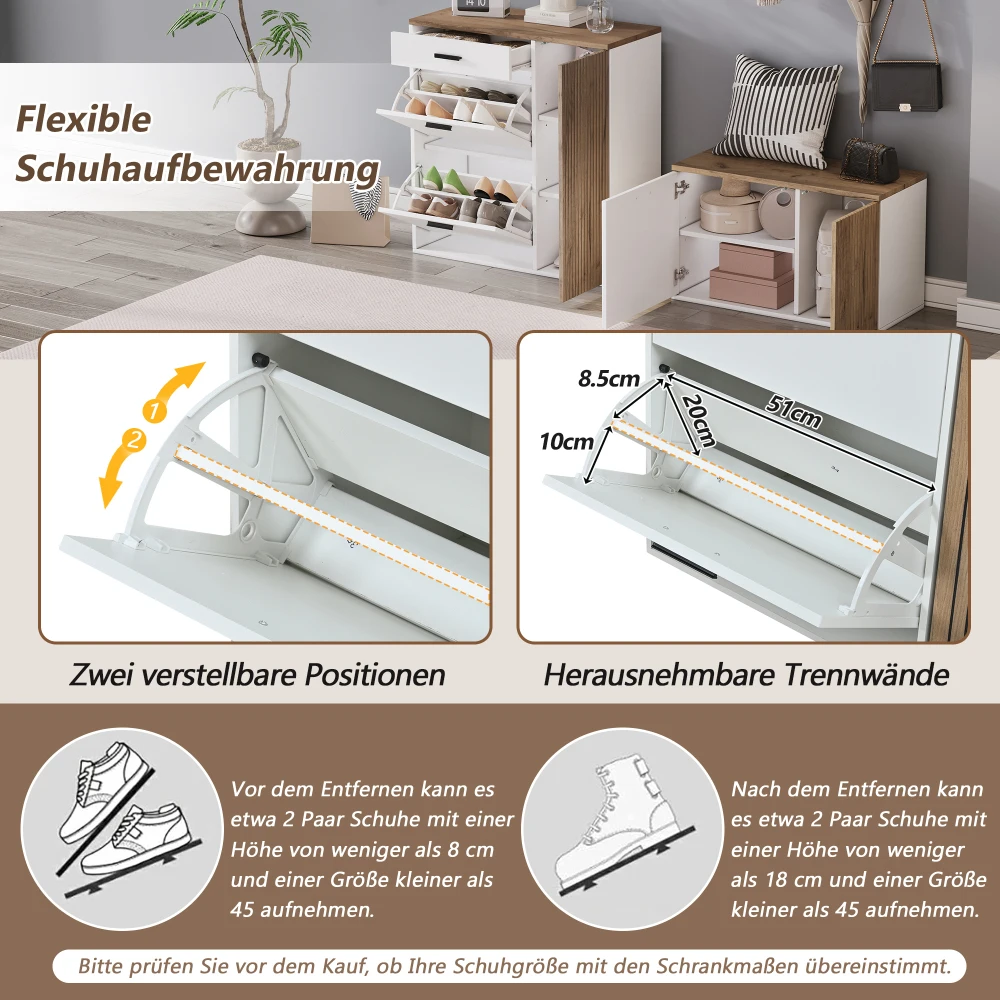 PINGGO 5-teiliges Eingangsbereich-Schuhregal-Set mit Schuhbank, Spiegel, Hängetasche und 4 Haken für Flur und Wohnzimmer – Detail 7