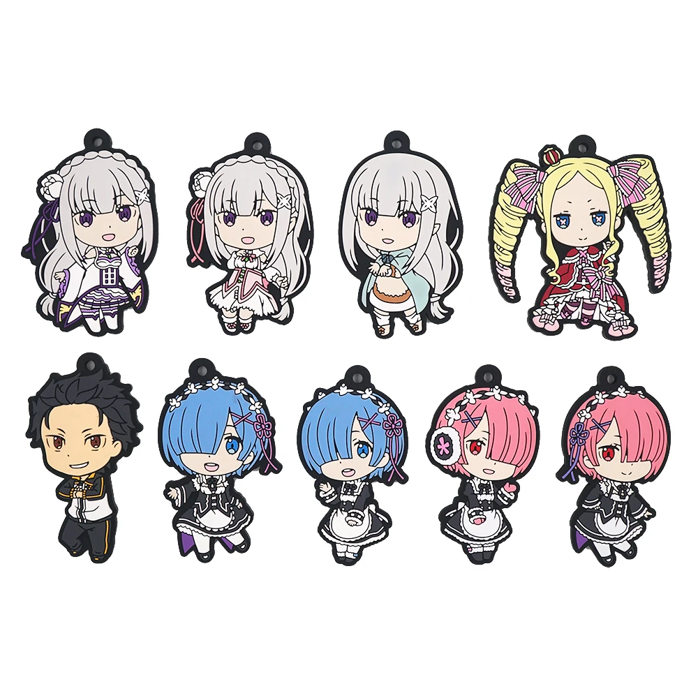 Re:Zero kara Hajimeru Isekai Seikatsu Anime Emilia Rem Ram Subaru Gumowy brelok do kluczy Zabawki Prezent