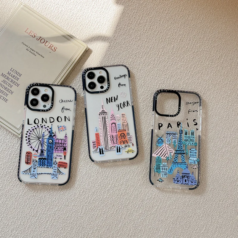 Hot London New York Graffiti Clear Phone Case For Iphone 11 14 15 Pro Max Silicone Soft 12 13 Mini 7 Plus SE3 XR XS Max Cover