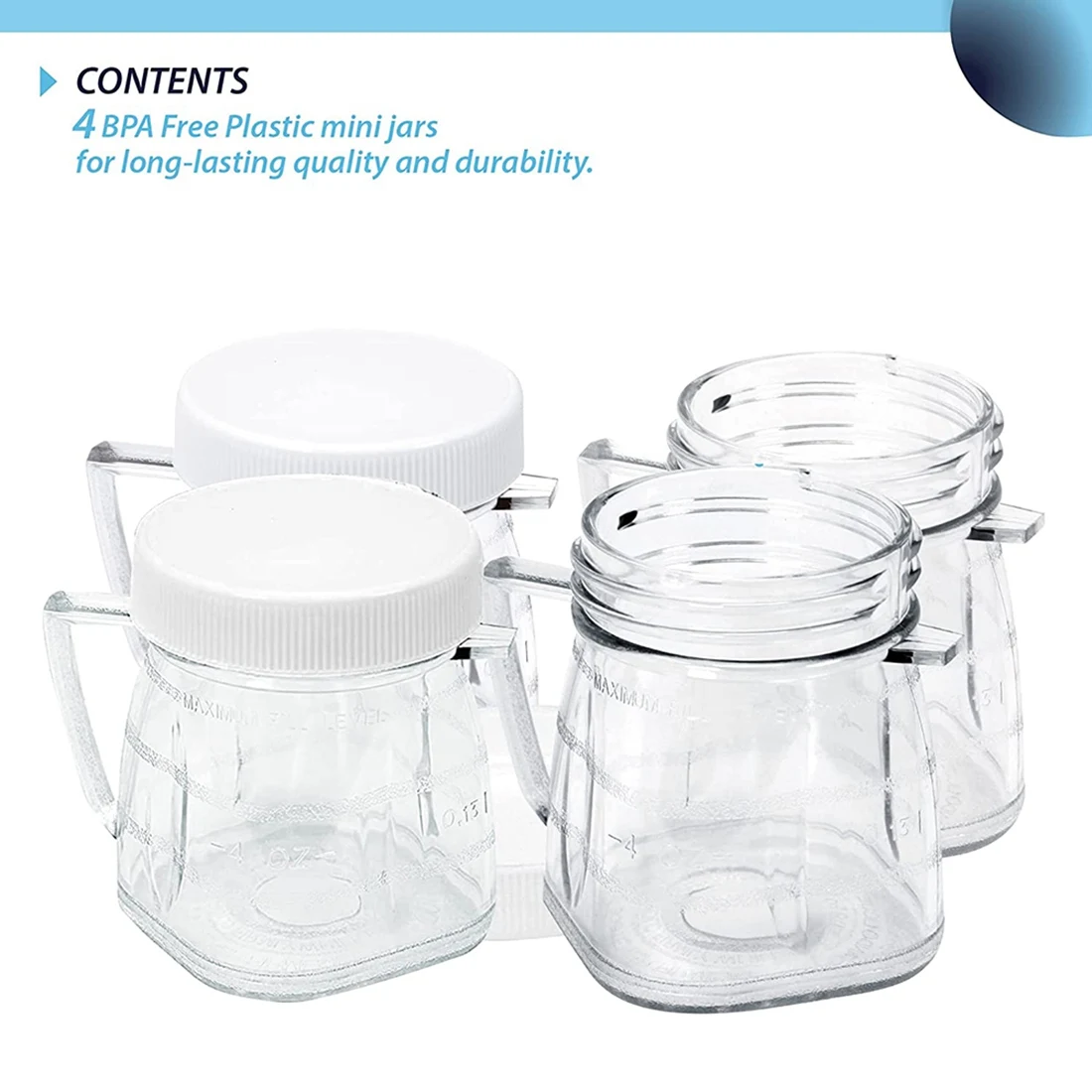 Mini 1-Cup Jar plástico transparente, substituição se encaixa para liquidificadores Oster, 4 pcs