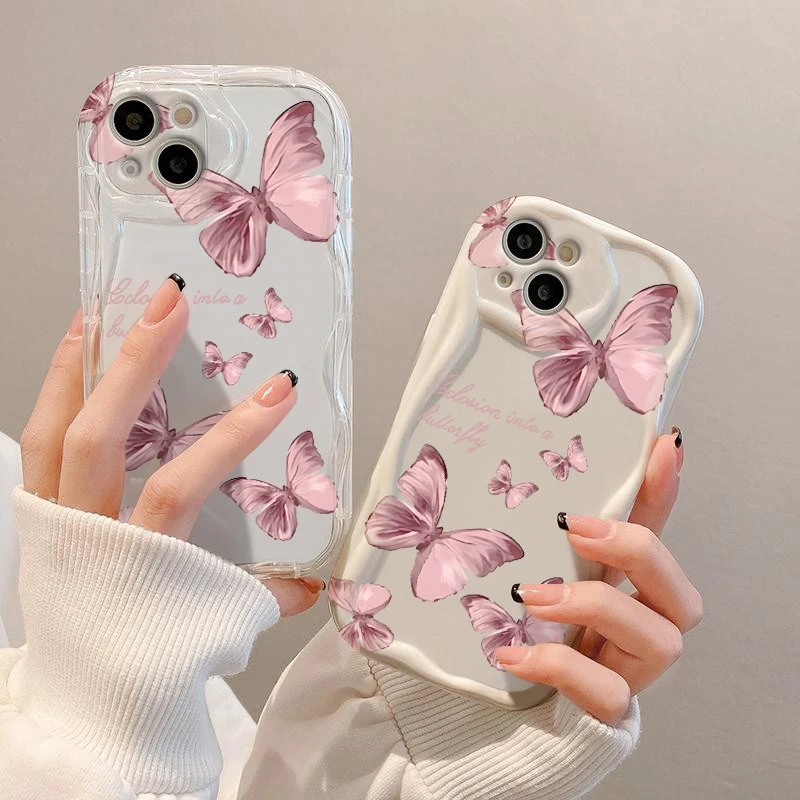 Rosa borboleta padrão onda caso de telefone para samsung galaxy s25 ultra s21 plus s23 fe s24 s21 a16 a26 a25 a24 a36 a56 a55 5g capa