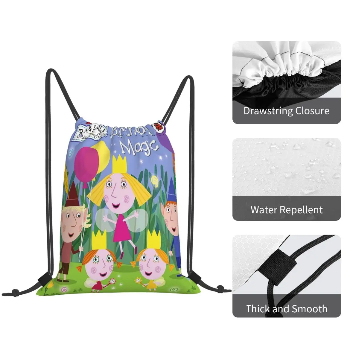 Ben And Holly's Little Kingdom Birthday Magic Characters Backpacks Casual Drawstring Bundle Pocket Sundries Bag
