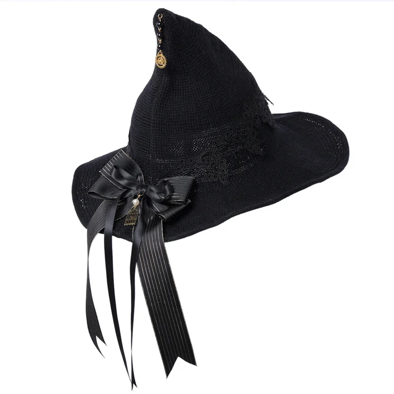 Black Gothic Witch Hat Women Masquerade Wizard Hat Goth Magical Girl Hat Cosplay Accessories Party Decor Head Wear