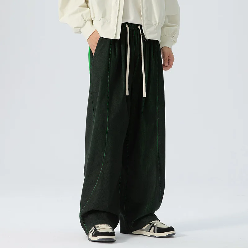 

Large Size Corduroy Wide Leg Pants Men's Fluorescent Color Blo Retro Straight Cut Sensation Floor Length Knife