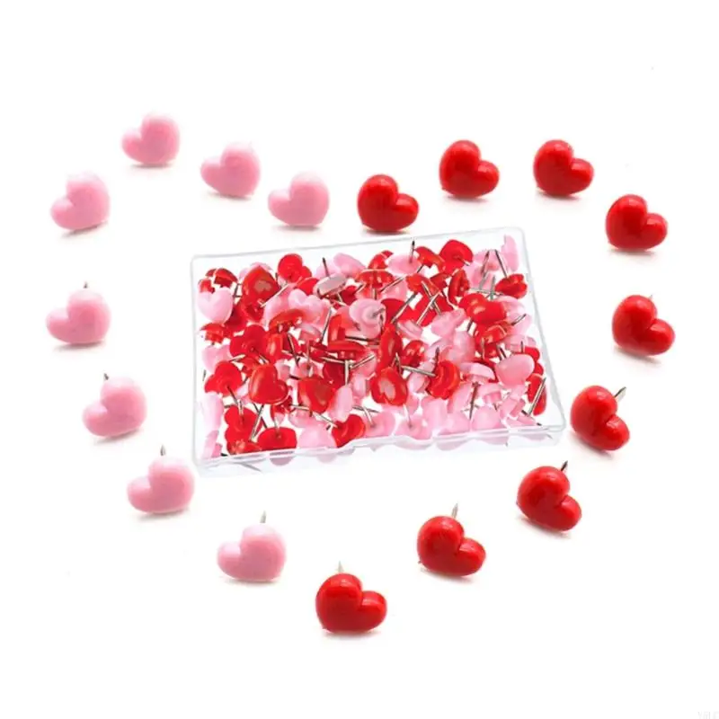 Y5LC 100 ชิ้น/กล่อง Heart Push Pins หมุดแผนที่ตกแต่งแผนที่ Tacks ตกแต่ง Pushpins