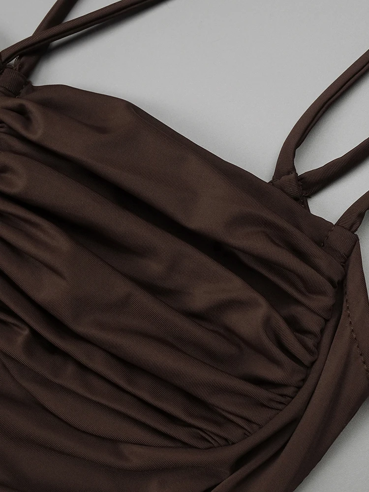 PB Abito lungo sexy con ritaglio marrone – Abito da sera elegante senza schienale Temperamento da donna Slim Night Club Cocktail Party Nuovi abiti