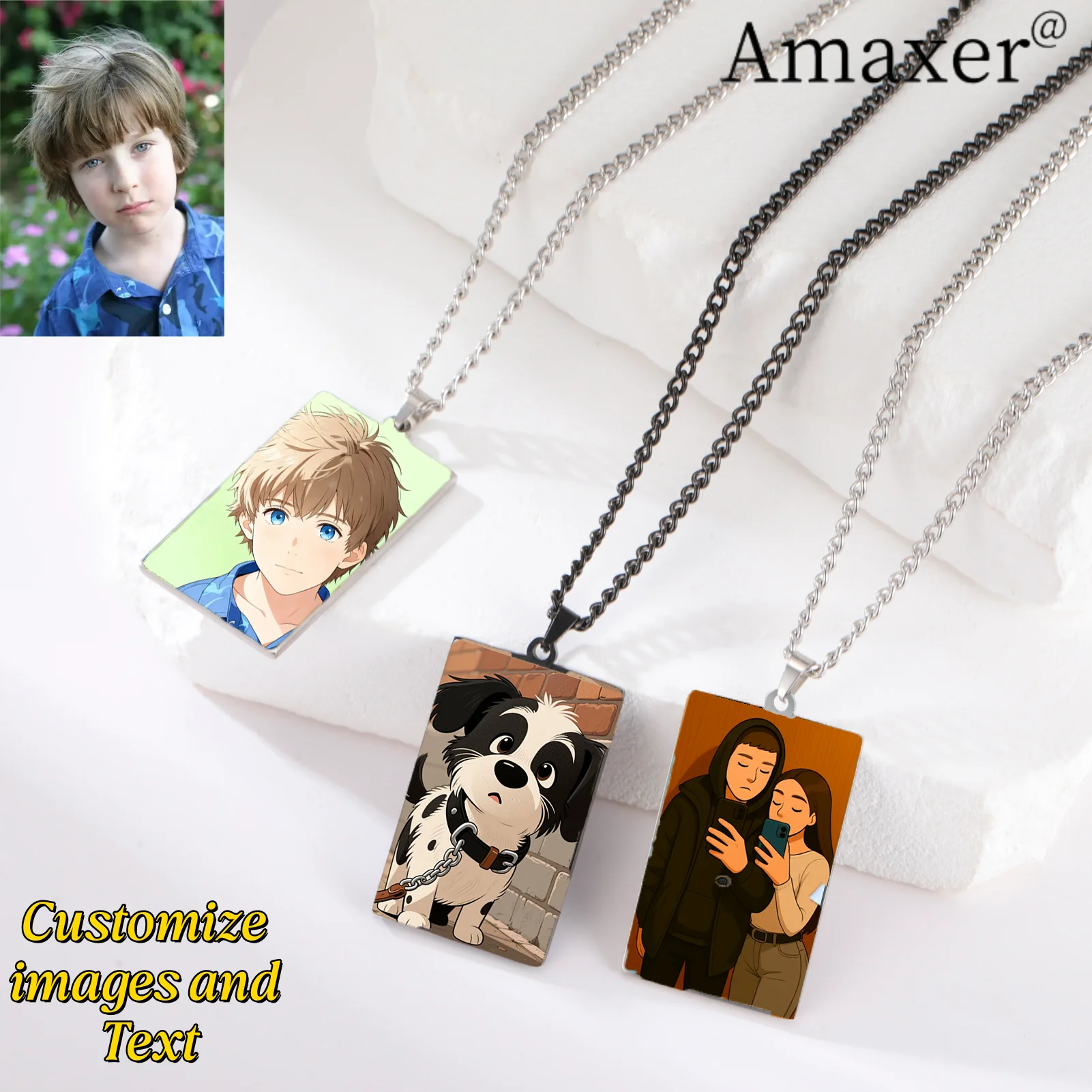 

Персонализированное изображение, ожерелье в стиле аниме с гравировкой текста для рождественского подарка для детей, ювелирные изделия, семейные подарки