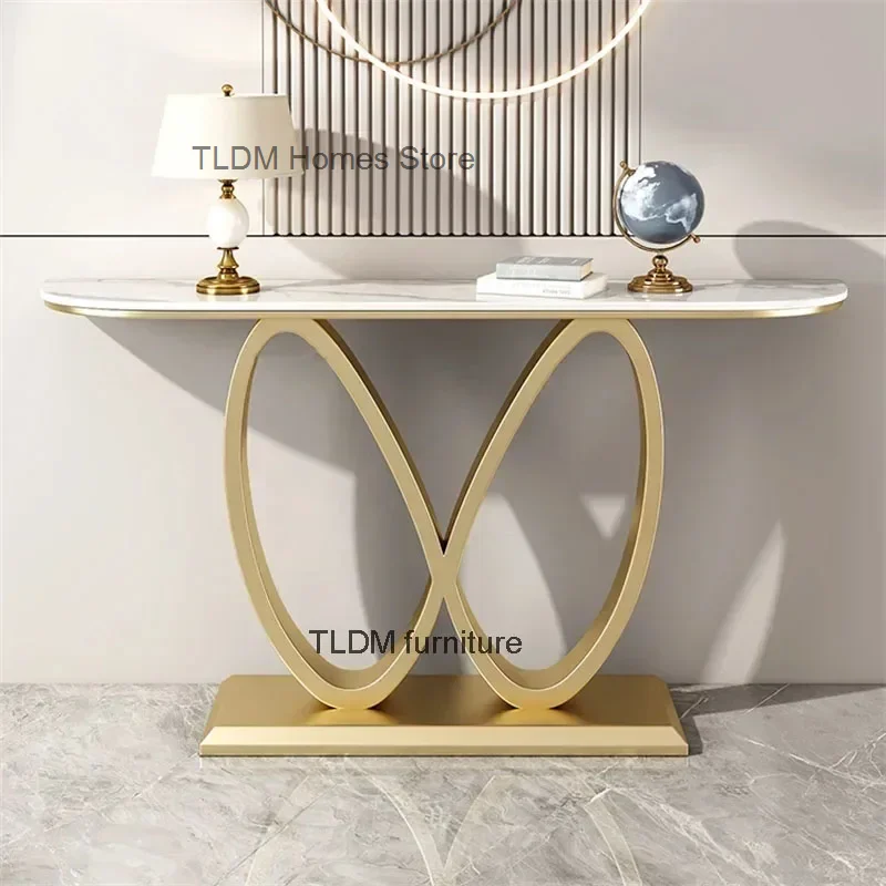 Light Luxury Gold Iron Console Tables Living Room Furniture Modern Simple Hallway Entryway Table Semi-circular End View Table