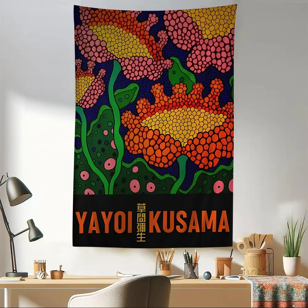Yayayoi Kusama Art Display Tapestry Pumpkin Flower Chart Bohemian Wall Tapestry Mandala Art Decor